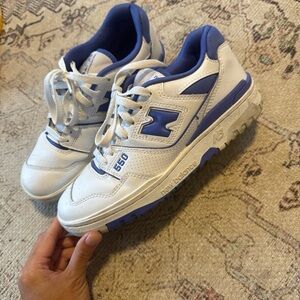 New Balance 550 White and Blue Athletic Shoes
